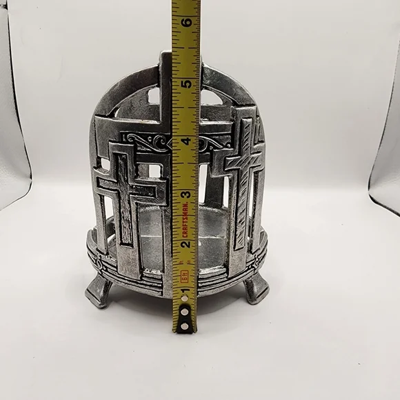 2001 Carson Statesmetal Candle Holder Pewter Crosses Religious Large Jar Footed - Picture 5 of 5